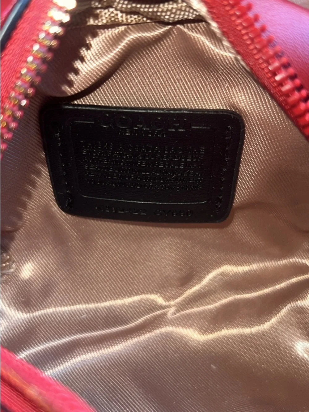 Coach Small Signature Wristlet Pouch in Brown and Red Trim
